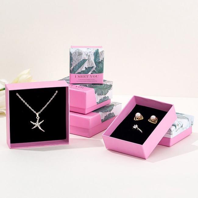 Custom Luxury Black Jewelry Packaging Paper Necklace Ring Earring Boxes Lid and Base Jewellery Set Case Cardboard Gift Box with Foam Insert