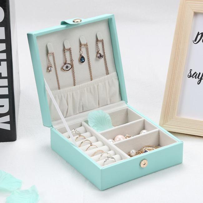 Fashion Solid Luxury Portable PU Leather PVC Cardboard Jewelry Jewellery Set Gift Packaging Packing Travel Holder Organizer Mini Box for Women Girls