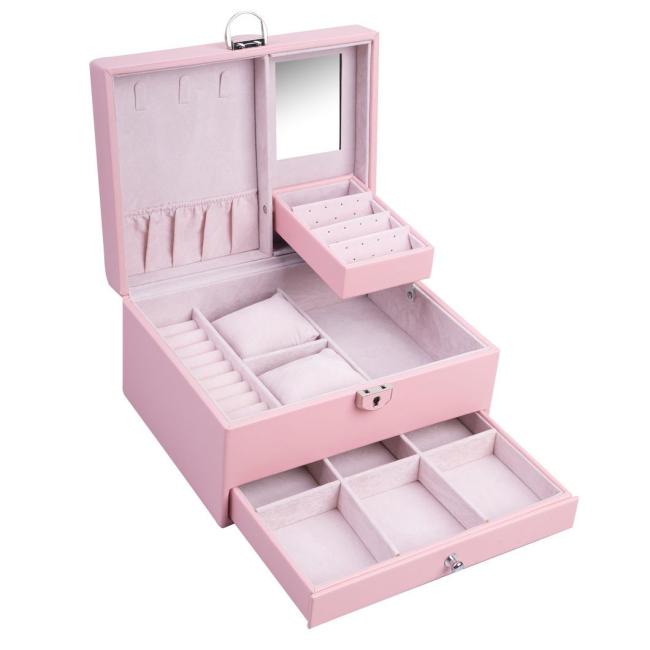 Fashion Solid Luxury Portable PU Leather PVC Cardboard Jewelry Jewellery Set Gift Packaging Packing Travel Holder Organizer Mini Box for Women Girls