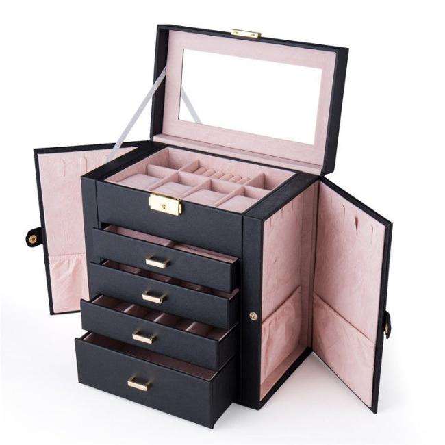 Fashion Solid Luxury Portable PU Leather PVC Cardboard Jewelry Jewellery Set Gift Packaging Packing Travel Holder Organizer Mini Box for Women Girls