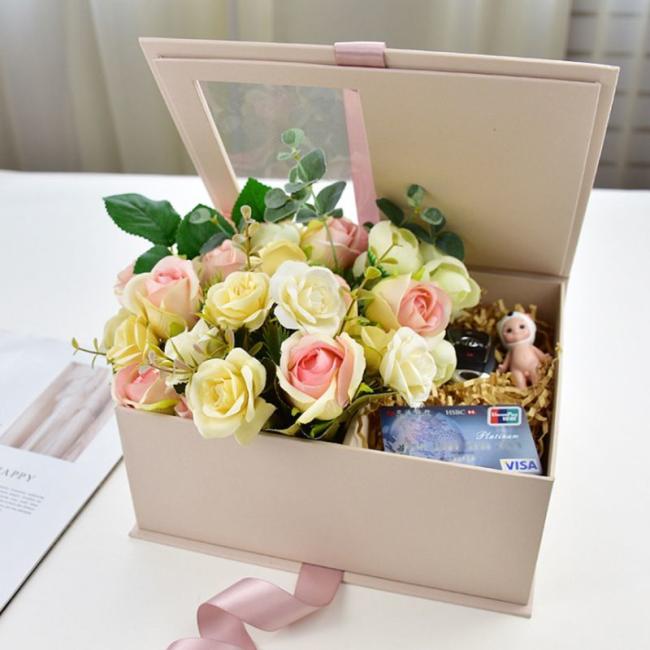 Custom Romantic Valentine′s Day Flower Jewelry Jewellery Display Box with PVC Window for Wedding Christmas Birthday Party Luxury Paper Packaging Gift Box