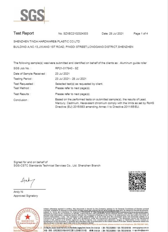 RoHS Directive (EU) 2015/863 amending Annex II to Directive 2011/65/EU - Shenzhen Tinda Hardware & Plastic Co., Ltd.