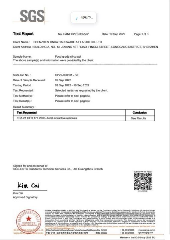 FDA 21 CFR 177.2600–Total extractive residues - Shenzhen Tinda Hardware & Plastic Co., Ltd.