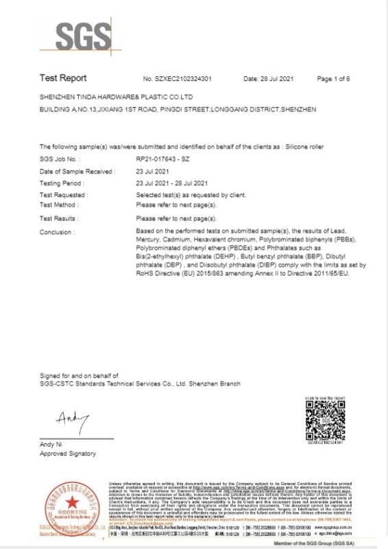 RoHS Directive (EU) 2015/863 amending Annex II to Directive 2011/65/EU - Shenzhen Tinda Hardware & Plastic Co., Ltd.