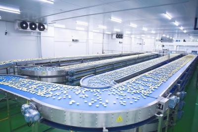 China Independent Controlled Cup Cake Cooling Multi Way Curved Belt Conveyor for sale