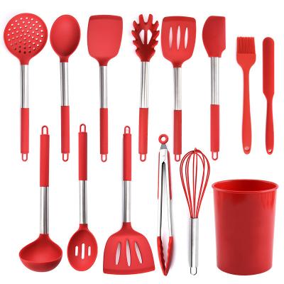 China 14 peças utensílios de cozinha de silicone conjunto com alça de aço inoxidável utensílios de cozinha conjunto para utensílios de cozinha não pegajoso à venda