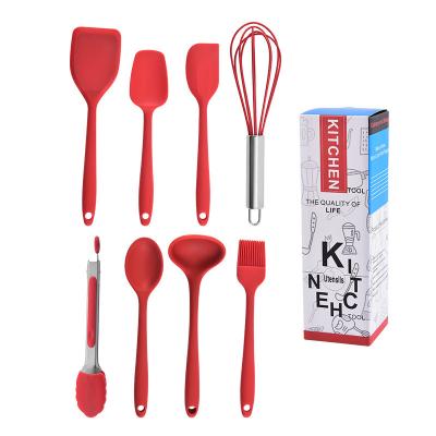 China Mini utensilios de cocina de silicona Conjunto de 8 herramientas de cocina pequeñas utensilios de cocina no adhesivos con agujero colgante utensilios de cocina en venta
