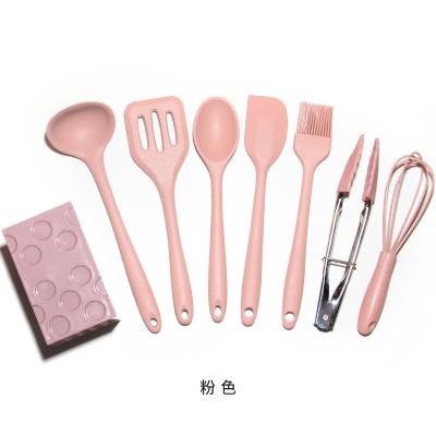 China 8pcs Mini Kid Silicone Cooking Kitchen Utensils Set Dishwasher Safe Spatula Set with Spatula Spoon Tong Brush Whisk Tong for sale