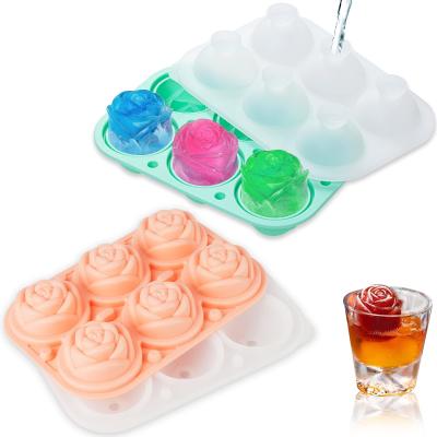 China Silicone Rose Ice Cube Molds For Cocktails Whiskey XL Rose Flower Ice Cube Chocolate Soap Tray Mold Silicone Party Maker à venda