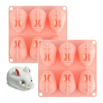 China 3D Mini Silicone Baking Mold For Mousse Cake Fondant Soap Ice Cream Chocolate Candy Rabbit Molds 6 Cavitity for sale