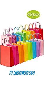 TOMNK 48PCS 8 Colors Small Paper Gifts Bags 5.2" x 3.3" x 8"