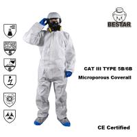 China CAT III EN14126 TYPE 5B/6B White Microporous Film Coverall For Paint spraying for sale