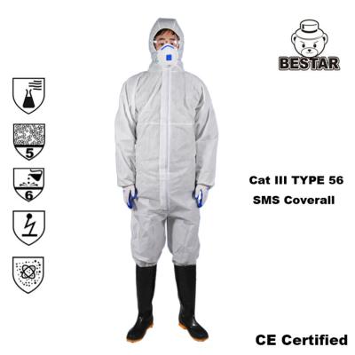 China SMS Anti Static Disposable Painters Coveralls Type 5 Coveralls With Hood for sale