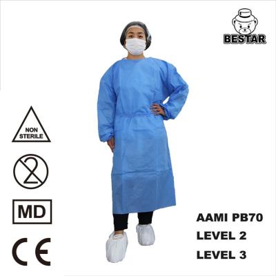 China LLANO 3 vestidos azules del aislamiento de los vestidos disponibles largos de la manga del hospital de SMS con los puños en venta