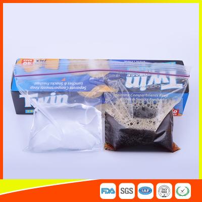China 2 Sections In 1 Bag Clear Reusable Food Storage Bags With Zipper Top for sale