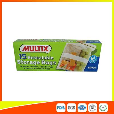 China Supermarket Plastic Food Storage Bags / Zip Up Storage Bags Resealable Food Safe for sale