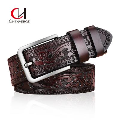China Vintage Carved Craft Men's Leather Belts Needle Buckle Fashion Jeans Belt 40mm for sale