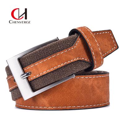 China ODM Casual Denim Street Style Stitching Canvas Belt Paired With Leather Clothing for sale