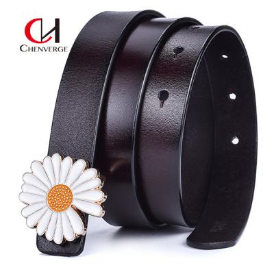 China Flower Buckle Female Leather Belt Standard Length All Seasons for sale