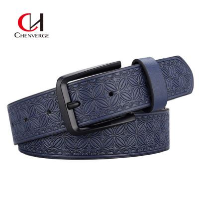 China Zinc Alloy Buckle Men's Embossed Leather Belt Business Needle Buckle PU Belt 125cm for sale