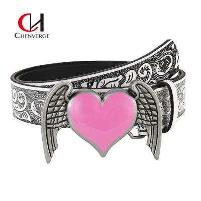 China Fashion Pink Love Ladies Leather Belt For Engraved Pattern for sale