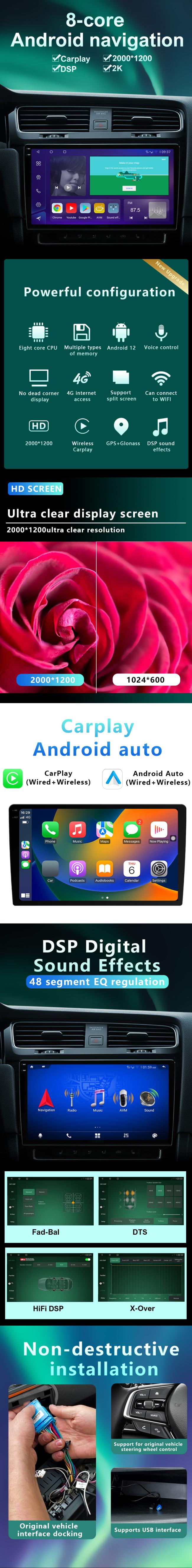 Android Car DVD GPS Navigation System with Large Touch Screen Display