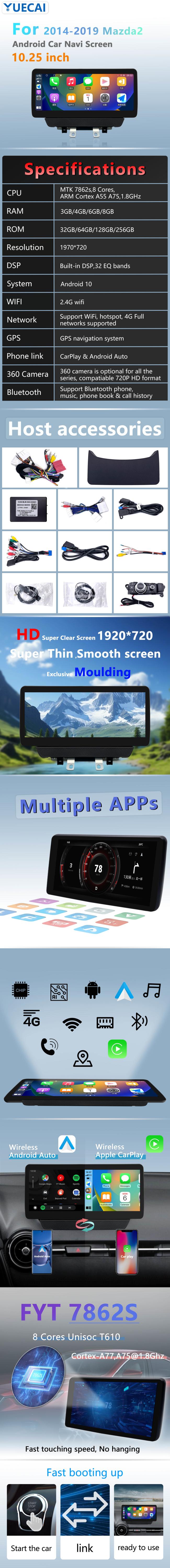 Mazda 2 Android Head Unit installation showing 10.25 inch display