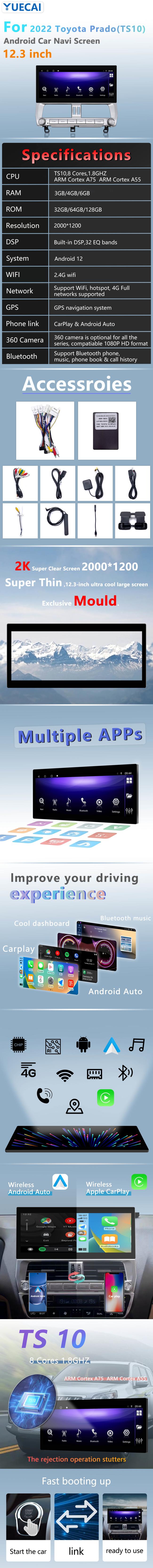 Octa Core Toyota Android Head Unit Prado 12.3 Inch display showing interface