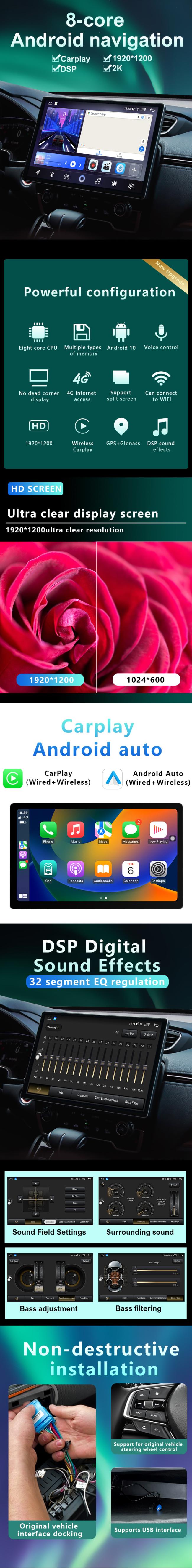 12.9 Inch Android Car MP5 Player showing large touchscreen interface with navigation display