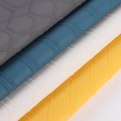 China Hexagonal Square Plaid Pattern PVC Faux Artificial Leather Fabric for sale
