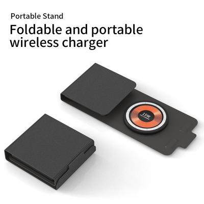 China Transparent Portable Folding Fabric 15W  Magnetic Qi Wireless Phone Charger For Iphone 14 Pro Max for sale
