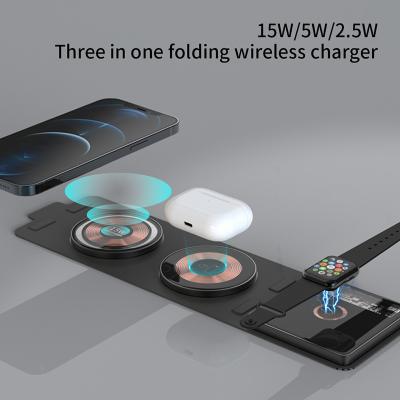 China Transparent Dual 15W Fabric Wireless Charger 3 In 1 Wireless Charger Charging Dock For Apple for sale