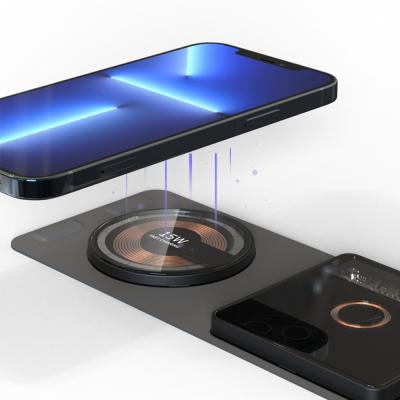 China 2.5D Tempered Transparent Glass Mirror Smart Qi Fast Charge 2 In 1 Dual Wireless Charger for sale