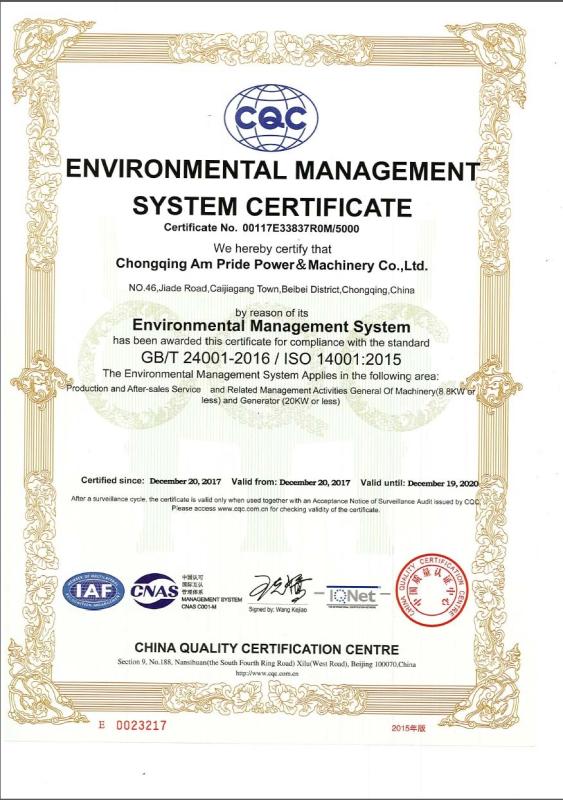 ENVIRONMENTAL MANAGEMENT SYSTEM CERTIFICATE - Chongqing Lianwai Technology Co., Ltd.