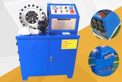 Machine in operation crimping hose
