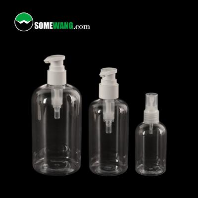 China 100ml / 200ml / 500ml Shampoo Shower PET Plastic Bottle With Pump Sprayer Cosmetic Packaging for sale