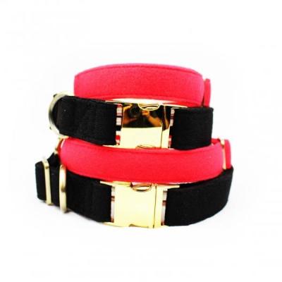 China Luxury Dog Collars And Leashes Velvet Cotton Material Red / Black Color for sale
