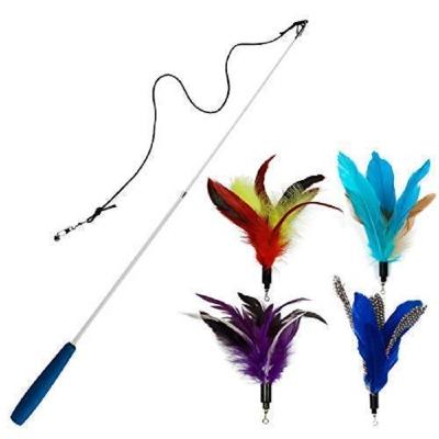 China Retractable Cat Toy , Cat Feather Wand Toy With 1 Pole 7 Attachments Worm Birds Feathers for sale