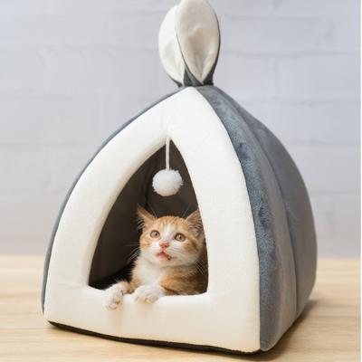 China Warm Small Pet Cat Bed / Kitten House Collapsible Cave Bed For Winter for sale