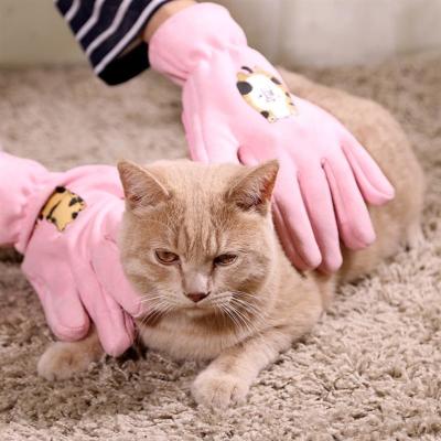 China Pink Professional Pet Grooming Gloves Bath Cleaning Glove For Cat / Dog for sale
