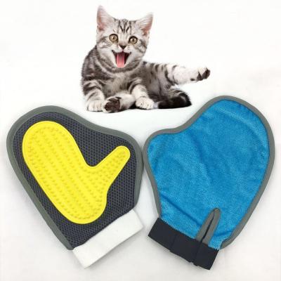 China Soft Silicone Grooming Brush Glove Double Purpose Mesh Cat Hair Glove for sale