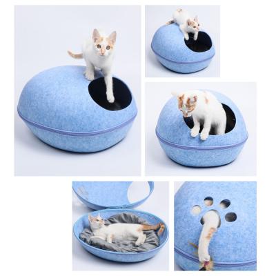 China Natural Felt Cat Bed , Dog Cave Beds Funny Egg Type PET House With Cushion Mat for sale