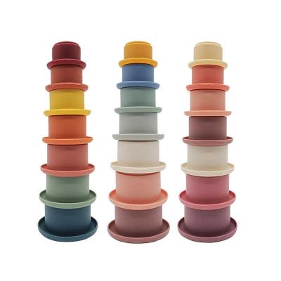 China 7 Cups Montessori Sensory Silicone Building Blocks Silicone Stacking Toy for sale