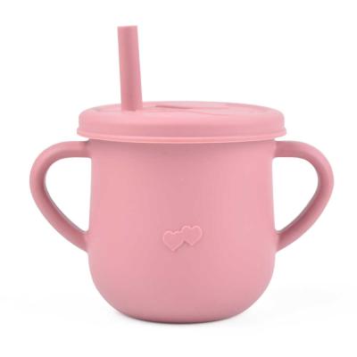 China Pink Sippy Cup With Handles 150mL Kids Silicone Cup Cute Cartoon Design for sale