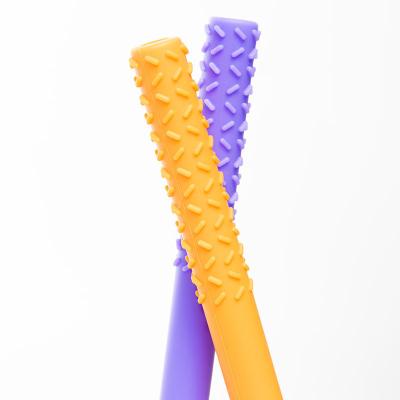 China Yellow Silicone Stick Shaped Teether Customized Teething Rubber Toys for sale
