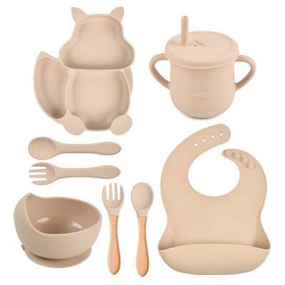 China Squirrel 100% Silicone Plates And Bowls Bib Set 8 Piece Eco Friendly for sale