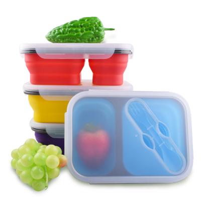 China 2 Compartment Lunch Box Silicone Household Products Collapsible Lunch Containers for sale