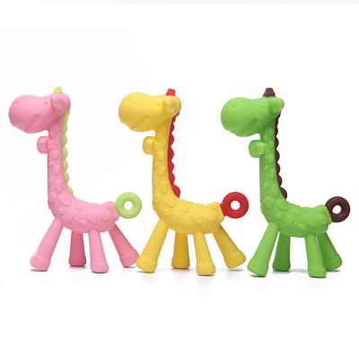 China Pink Green Giraffa Silicone Teether Soft And Durable For Babies for sale