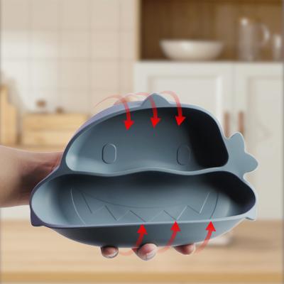 China Non-Slip And BPA-Free Silicone Childrens Shark Feeding Plate BPA Free Morden Babi Dishes For Toddlers for sale