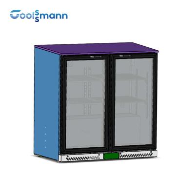 China LED Control Backbar Cooler 756mm Height Manually Bottle Double Sliding Door for sale